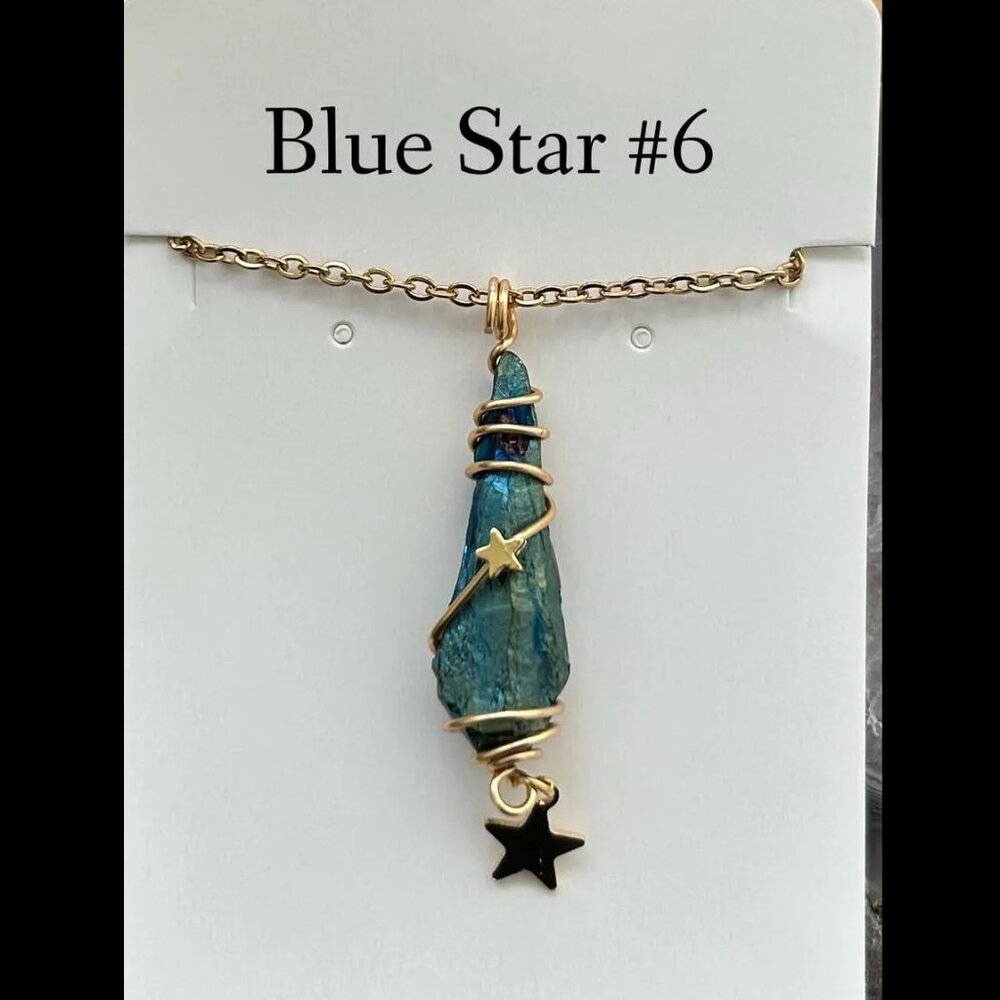 ❤️ 3/$18  BLUE Aura Quartz Necklace - Wire Wrapped - Crystal Necklace